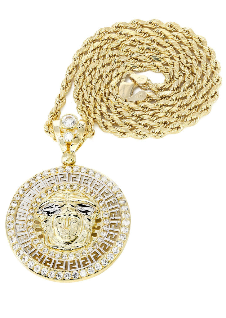 10K Yellow Gold Rope Chain & Versace Style Pendant | Appx. 15.7 Grams chain & pendant FROST NYC 