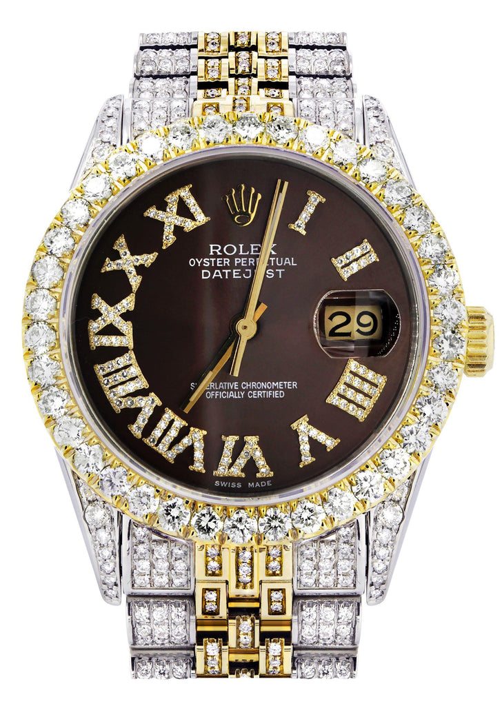 Iced Out Rolex Datejust 36 MM | Two Tone | 10 Carats of Diamonds | Chocolate Roman Diamond Dial CUSTOM ROLEX FrostNYC 