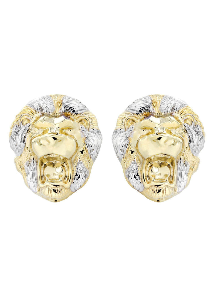 Lion Head 10K Yellow Gold Earrings | Appx 1 Inch Wide Gold Earrings For Men FROST NYC 