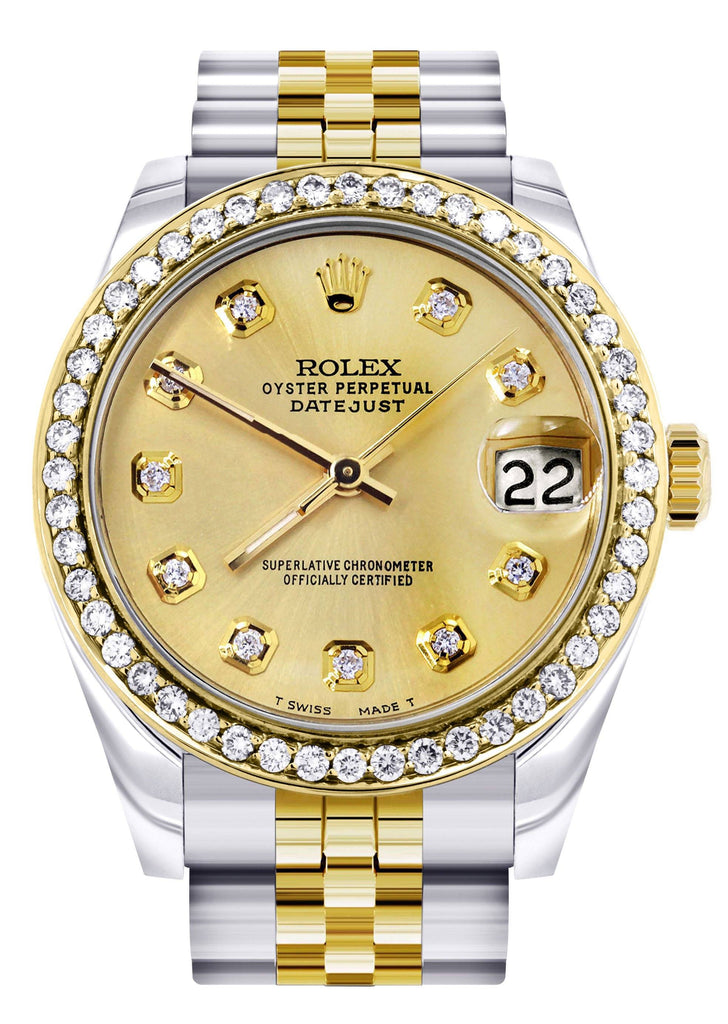 Diamond Gold Rolex Watch | Diamond Bezel | 31MM | Gold Diamond Dial | Jubilee Band FrostNYC 
