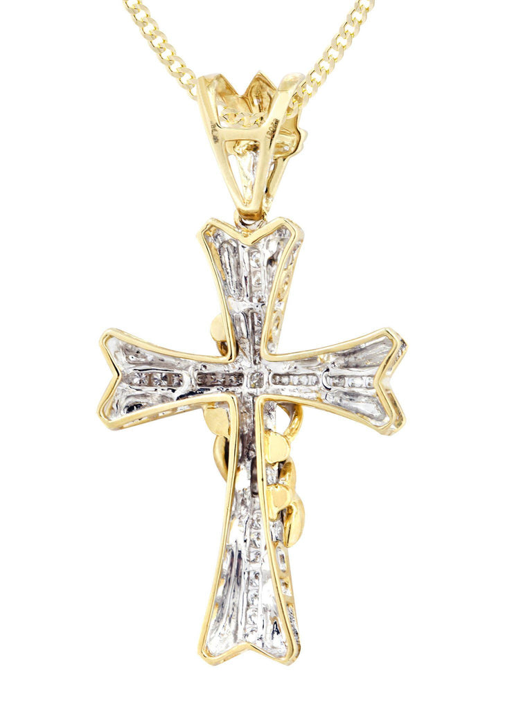 14K Yellow Gold Cross Diamond Pendant & Cuban Chain | 0.44 Carats Diamond Combo FROST NYC 