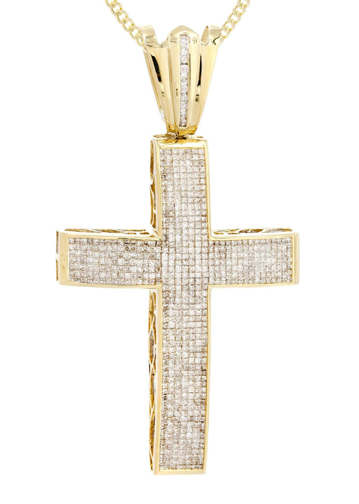 14 Yellow Gold Cross Diamond Pendant & Cuban Chain | 5.53 Carats Diamond Combo FROST 