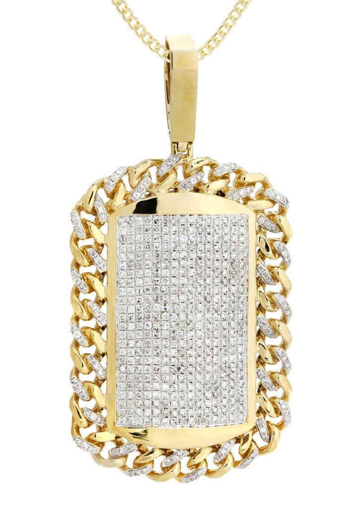 14 Yellow Gold Dog Tag Diamond Pendant & Cuban Chain | 4.65 Carats Diamond Combo FROST 