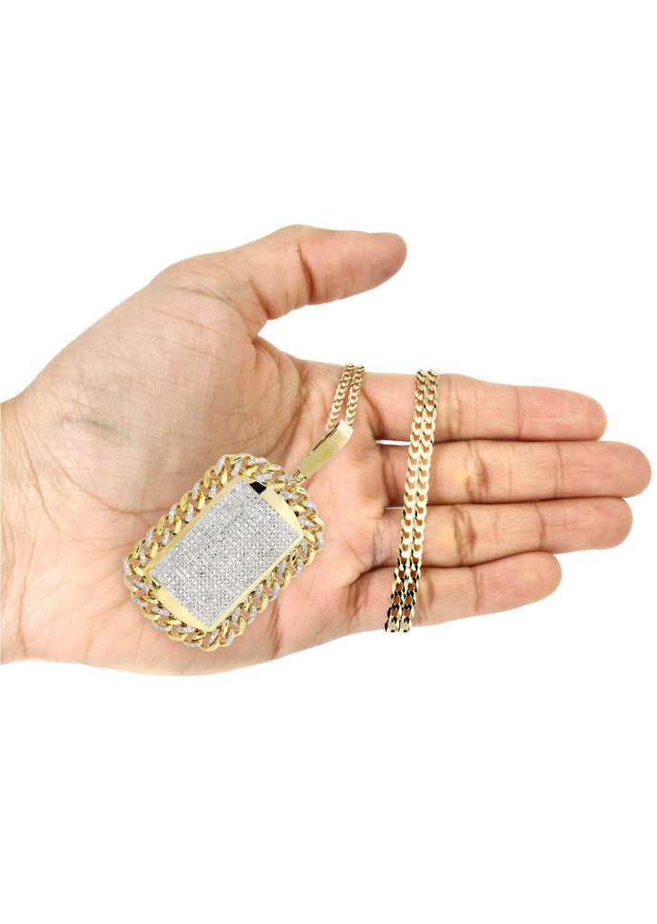 14 Yellow Gold Dog Tag Diamond Pendant & Cuban Chain | 4.65 Carats Diamond Combo FROST 