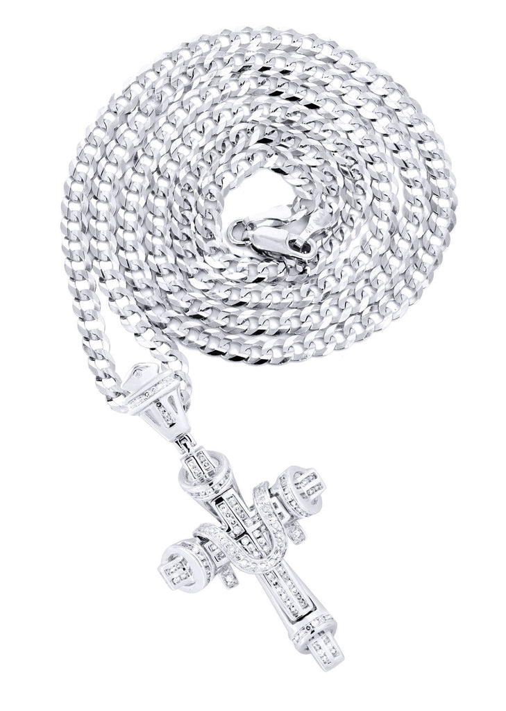 14K White Gold Cross Diamond Pendant & Cuban Chain | 0.78 Carats Diamond Combo FROST NYC 