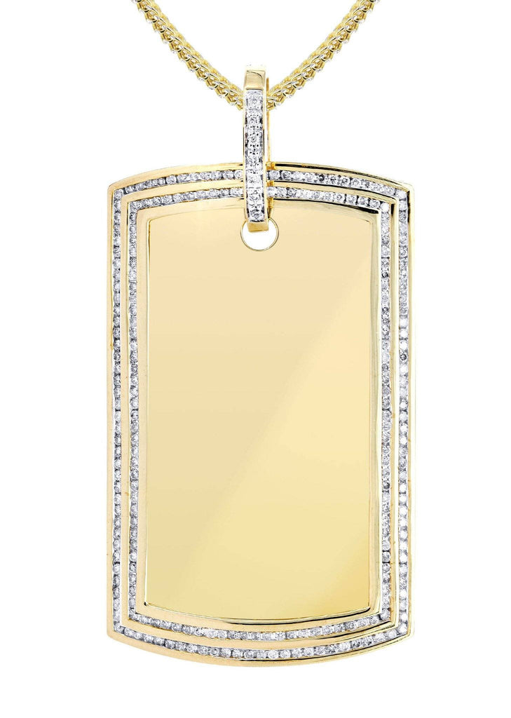 10K Yellow Gold Dog Tag Diamond Pendant & Franco Chain | 2.42 Carats Diamond Combo FROST NYC 