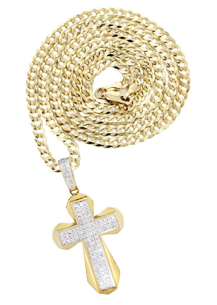 10K Yellow Gold Cross Pendant & Cuban Chain | 0.39 Carats diamond combo FrostNYC 