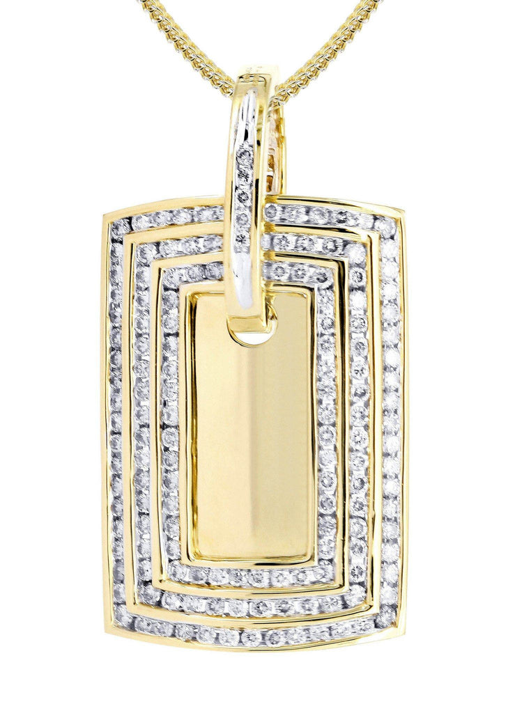 14K Yellow Gold Dog Tag Diamond Pendant & Franco Chain | 2.19 Carats Diamond Combo FROST NYC 