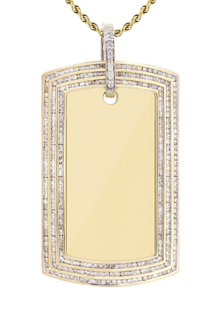 10K Yellow Gold Dog Tag Diamond Pendant & Rope Chain | 3.82 Carats Diamond Combo FROST NYC 