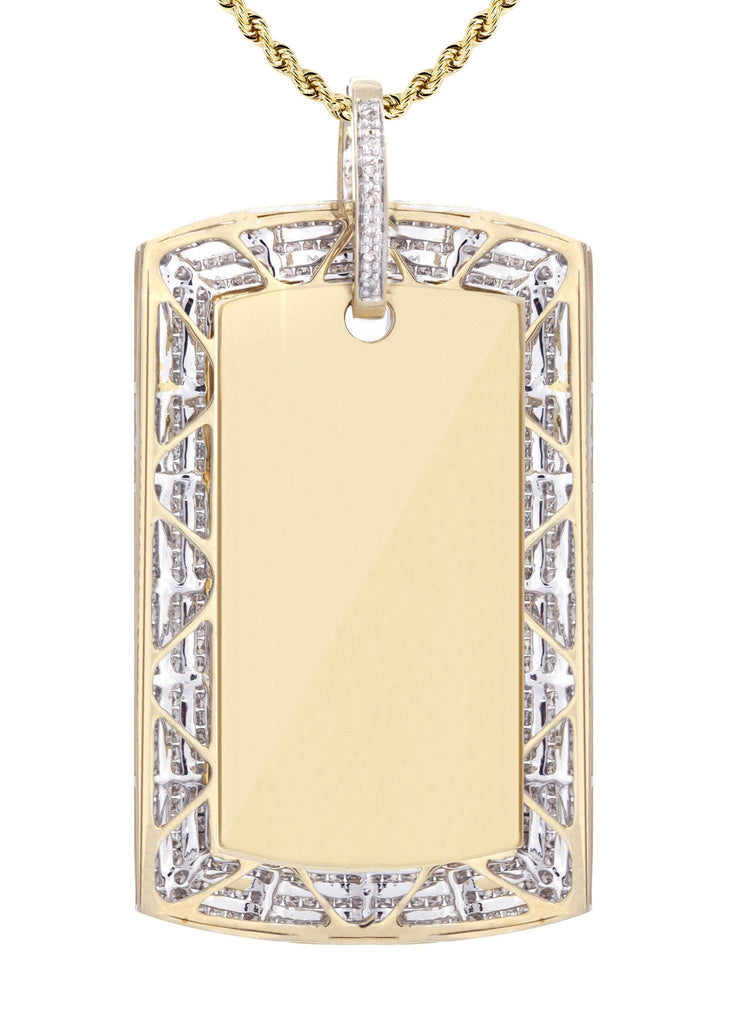 10K Yellow Gold Dog Tag Diamond Pendant & Rope Chain | 3.82 Carats Diamond Combo FROST NYC 