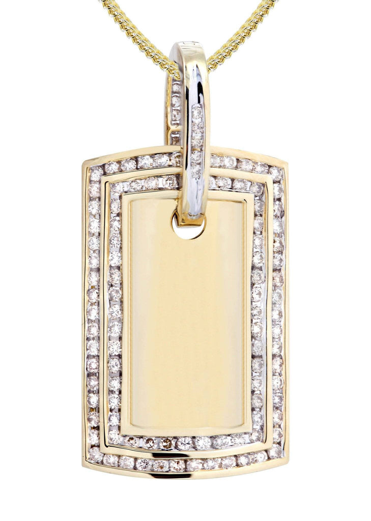 10K Yellow Gold Dog Tag Diamond Pendant & Franco Chain | 1.77 Carats Diamond Combo FROST NYC 