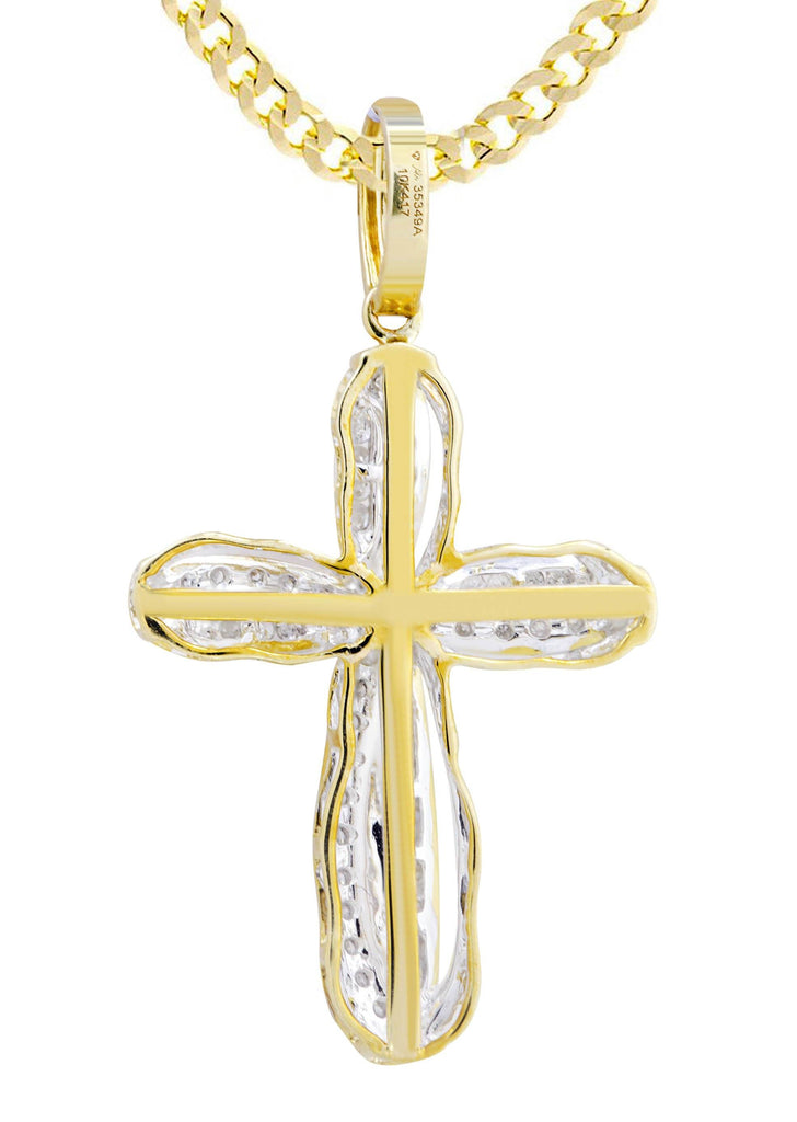 10K Yellow Gold Cross Pendant & Cuban Chain | 0.39 Carats diamond combo FrostNYC 