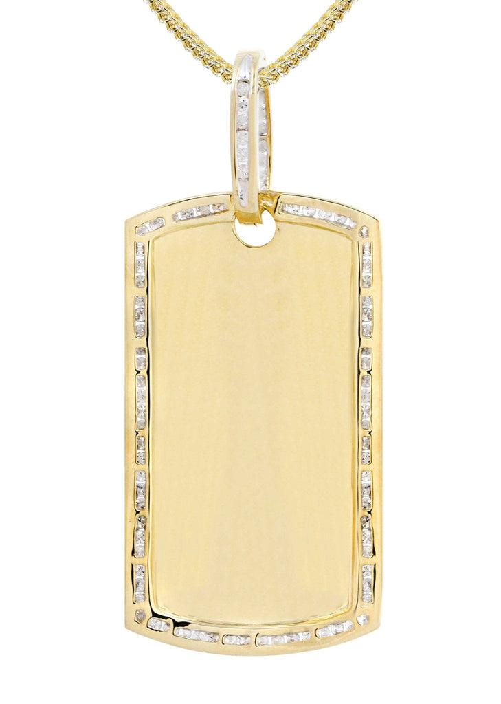 10K Yellow Gold Dog Tag Diamond Pendant & Franco Chain | 1.47 Carats Diamond Combo FROST NYC 