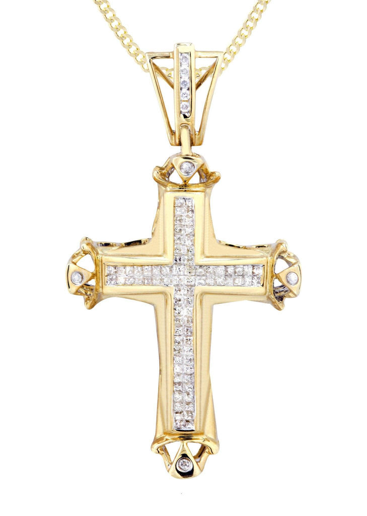 14K Yellow Gold Cross Diamond Pendant & Cuban Chain | 0.9 Carats Diamond Combo FROST NYC 