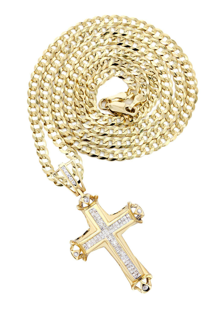 14K Yellow Gold Cross Diamond Pendant & Cuban Chain | 0.9 Carats Diamond Combo FROST NYC 
