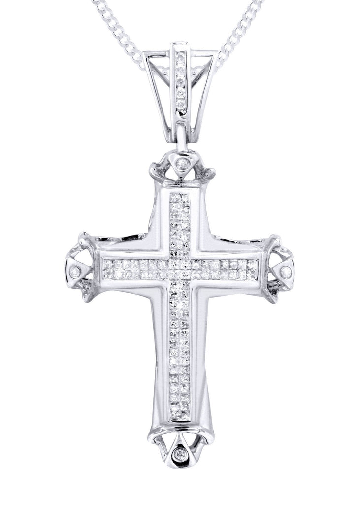 14K White Gold Cross Diamond Pendant & Cuban Chain | 0.94 Carats Diamond Combo FROST NYC 