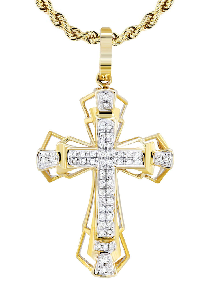 10K Yellow Gold Cross Pendant & Rope Chain | 0.26 Carats diamond combo FrostNYC 