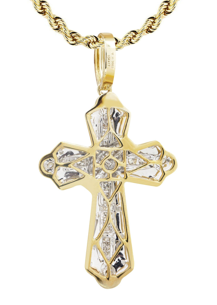 10K Yellow Gold Cross Pendant & Rope Chain | 4.57 Carats diamond combo FrostNYC 