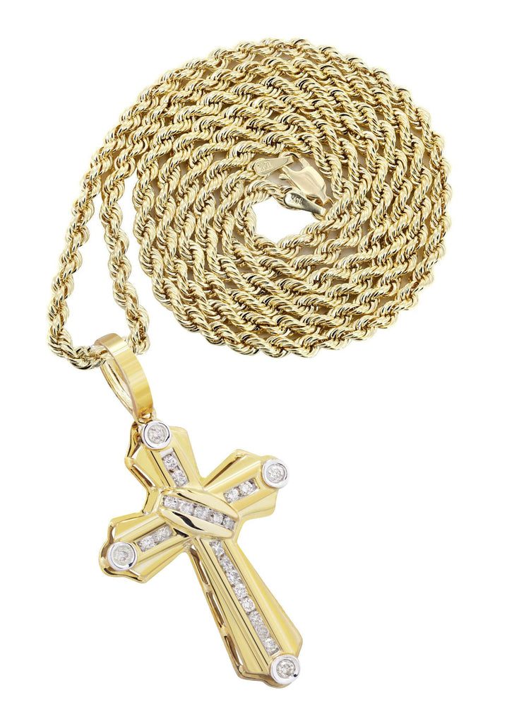 10K Yellow Gold Cross Pendant & Rope Chain | 4.57 Carats diamond combo FrostNYC 