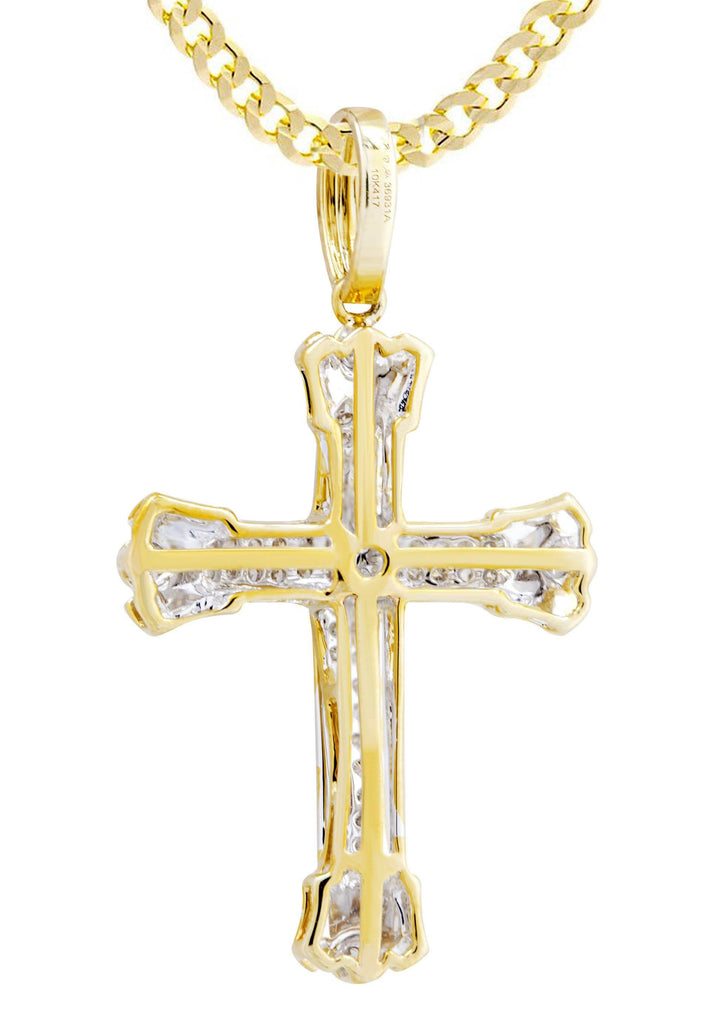 10K Yellow Gold Cross Pendant & Cuban Chain | 0.49 Carats diamond combo FrostNYC 
