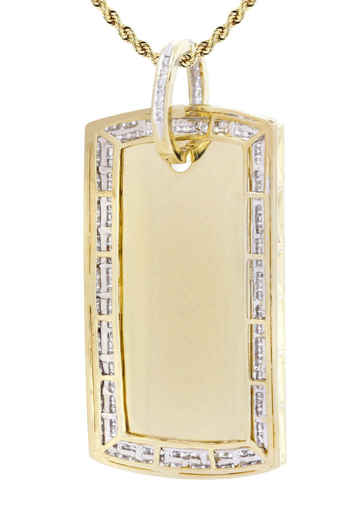 10K Yellow Gold Dog Tag Diamond Pendant & Rope Chain | 3.07 Carats Diamond Combo FROST NYC 