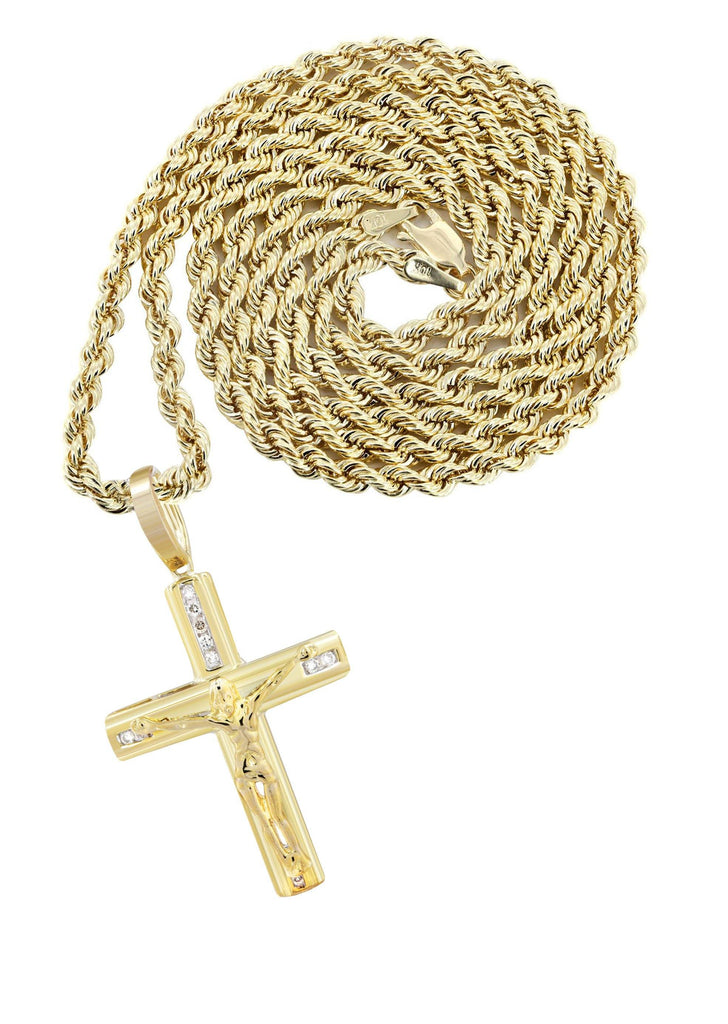 10K Yellow Gold Cross Pendant & Rope Chain | 0.15 Carats diamond combo FrostNYC 