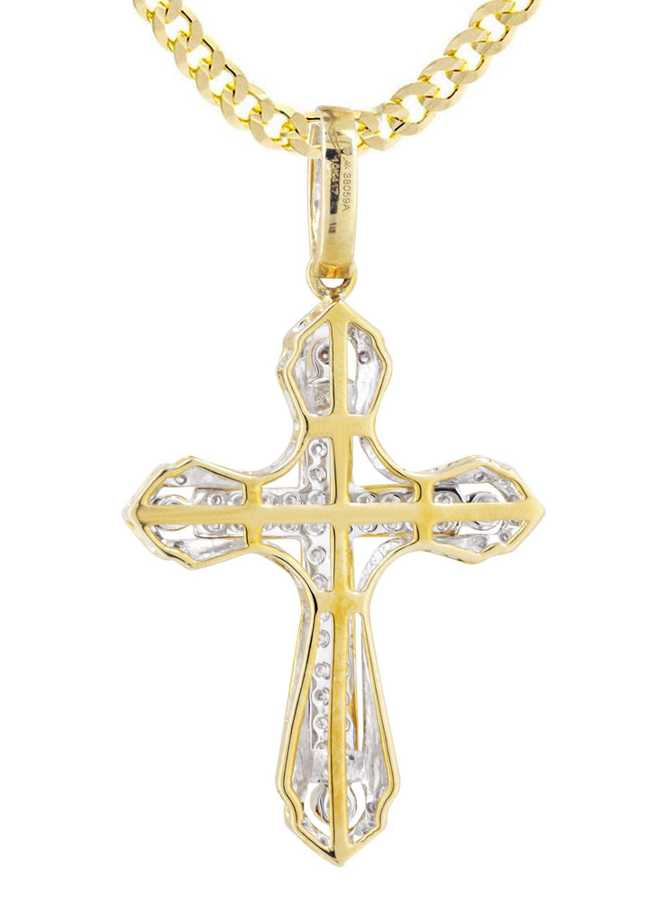 10K Yellow Gold Cross Pendant & Cuban Chain | 0.36 Carats diamond combo FrostNYC 