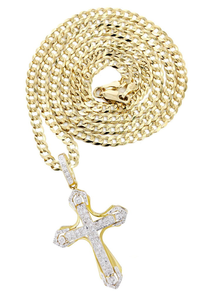 10K Yellow Gold Cross Pendant & Cuban Chain | 0.36 Carats diamond combo FrostNYC 