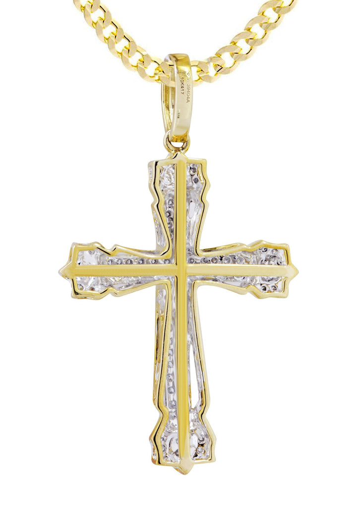10K Yellow Gold Cross Pendant & Cuban Chain | 0.58 Carats diamond combo FrostNYC 