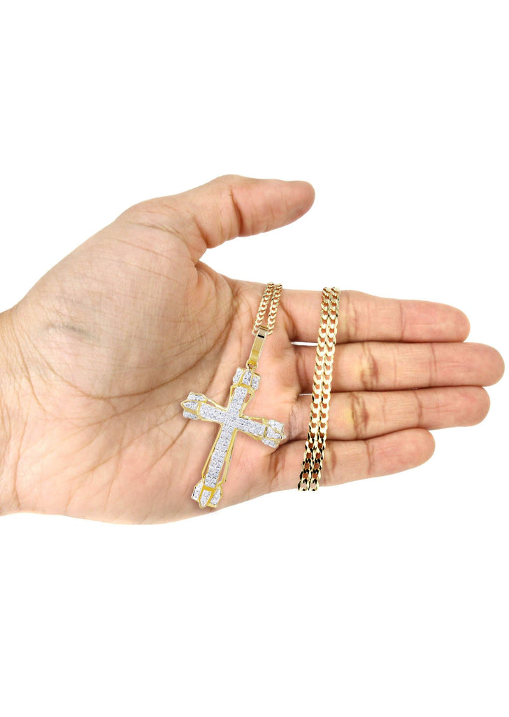 10K Yellow Gold Cross Pendant & Cuban Chain | 0.58 Carats diamond combo FrostNYC 