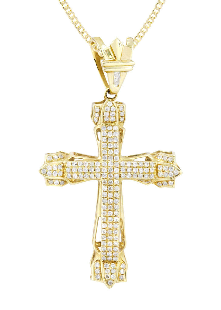 14K Yellow Gold Cross Diamond Pendant & Cuban Chain | 0.69 Carats Diamond Combo FROST NYC 