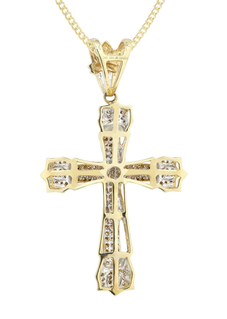 14K Yellow Gold Cross Diamond Pendant & Cuban Chain | 0.69 Carats Diamond Combo FROST NYC 