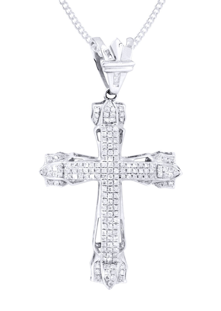 14K White Gold Cross Diamond Pendant & Cuban Chain | 0.72 Carats Diamond Combo FROST NYC 