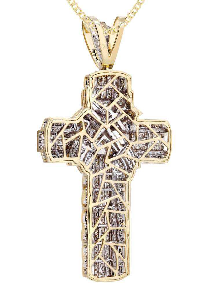 14 Yellow Gold Cross Diamond Pendant & Cuban Chain | 6.21 Carats Diamond Combo FROST 