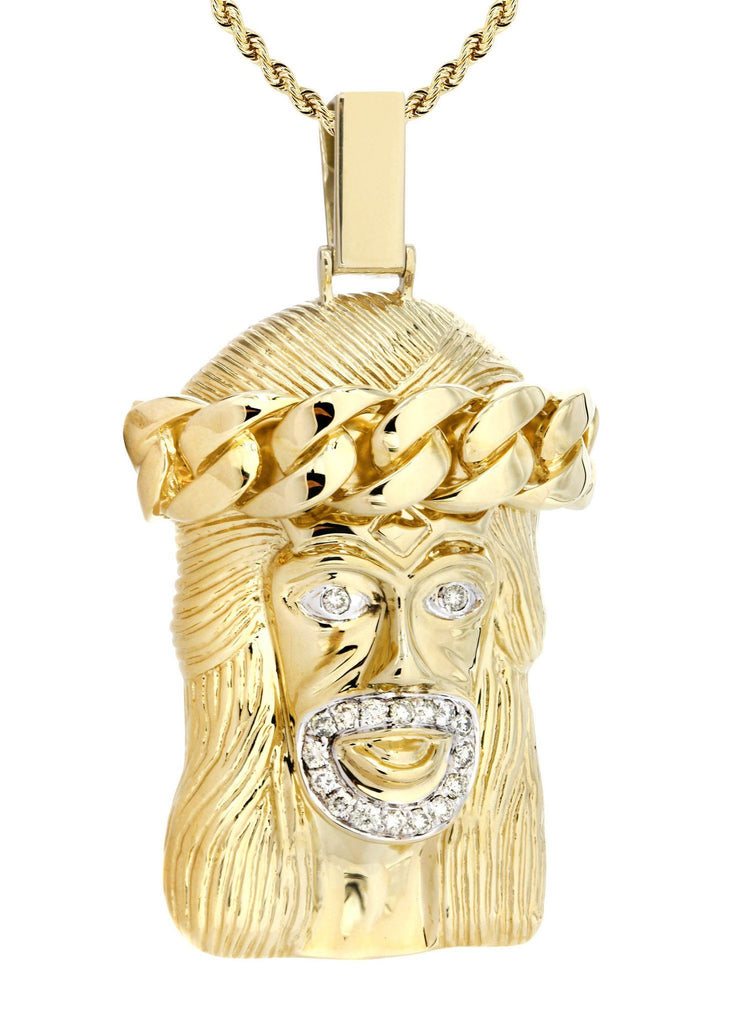 14 Yellow Gold Jesus Head Diamond Pendant & Rope Chain | 0.42 Carats Diamond Combo FROST 
