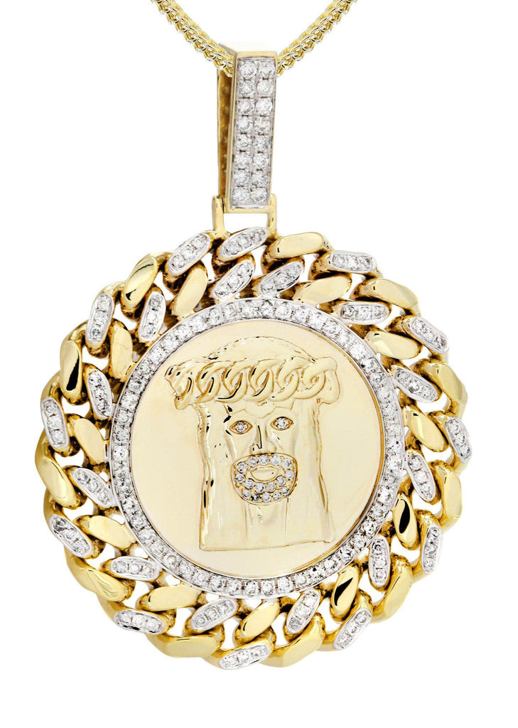 10 Yellow Gold Jesus Head Diamond Pendant & Franco Chain | 1.8 Carats Diamond Combo FROST 