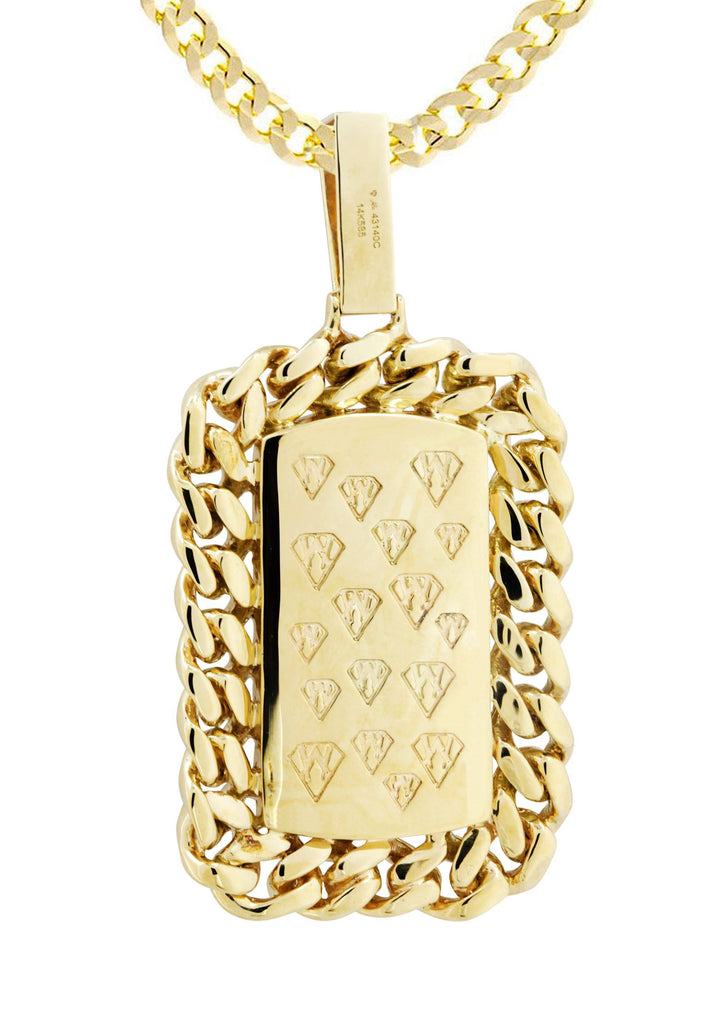 14K Yellow Gold Dog Tag Pendant & Cuban Chain | 0.87 Carats diamond combo FrostNYC 