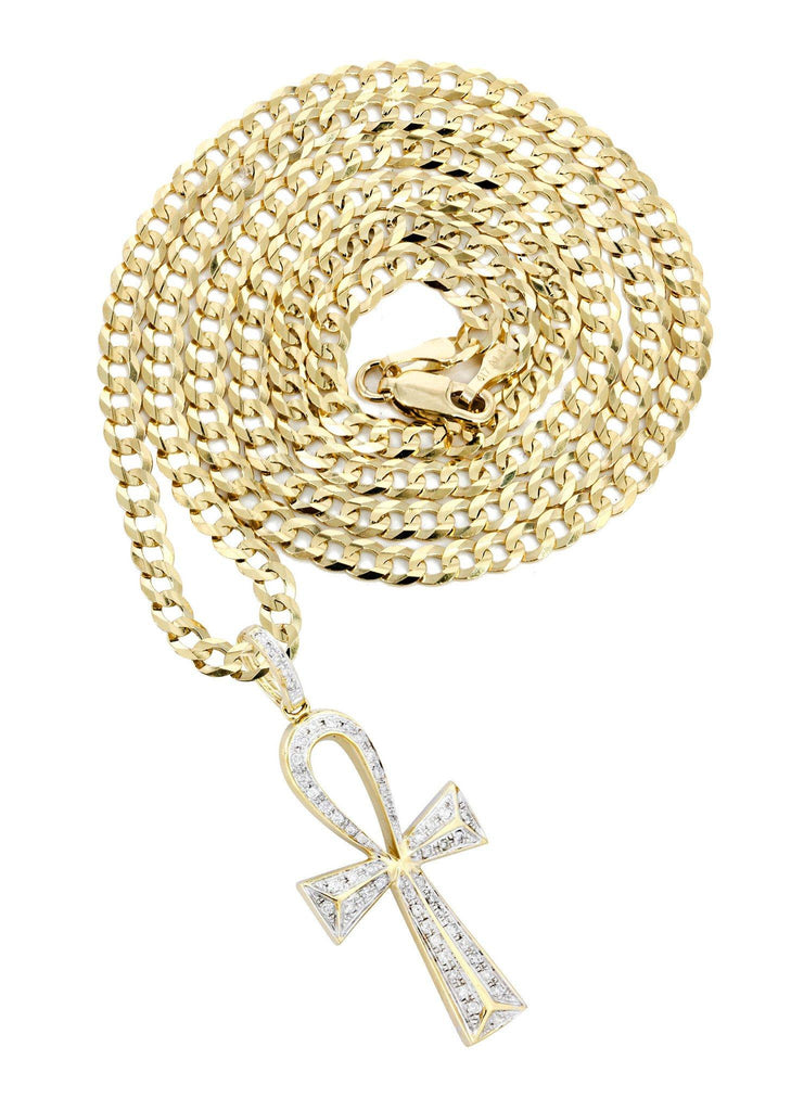 10K Yellow Gold Big Ankh Diamond Pendant & Cuban Chain | 0.45 Carats Diamond Combo FROST NYC 