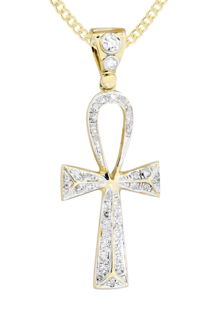 10K Yellow Gold Ankh Diamond Pendant & Cuban Chain | 0.23 Carats Diamond Combo FROST NYC 