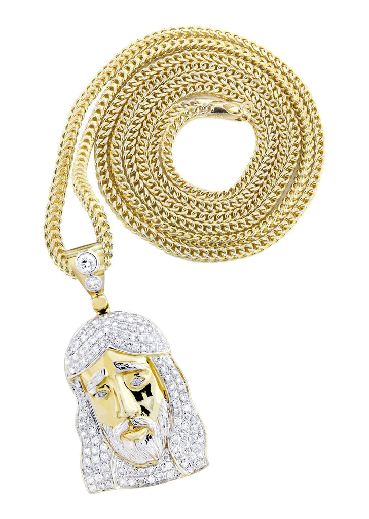 14K Yellow Gold Jesus Head Pendant & Franco Chain | 1.16 Carats diamond combo FrostNYC 