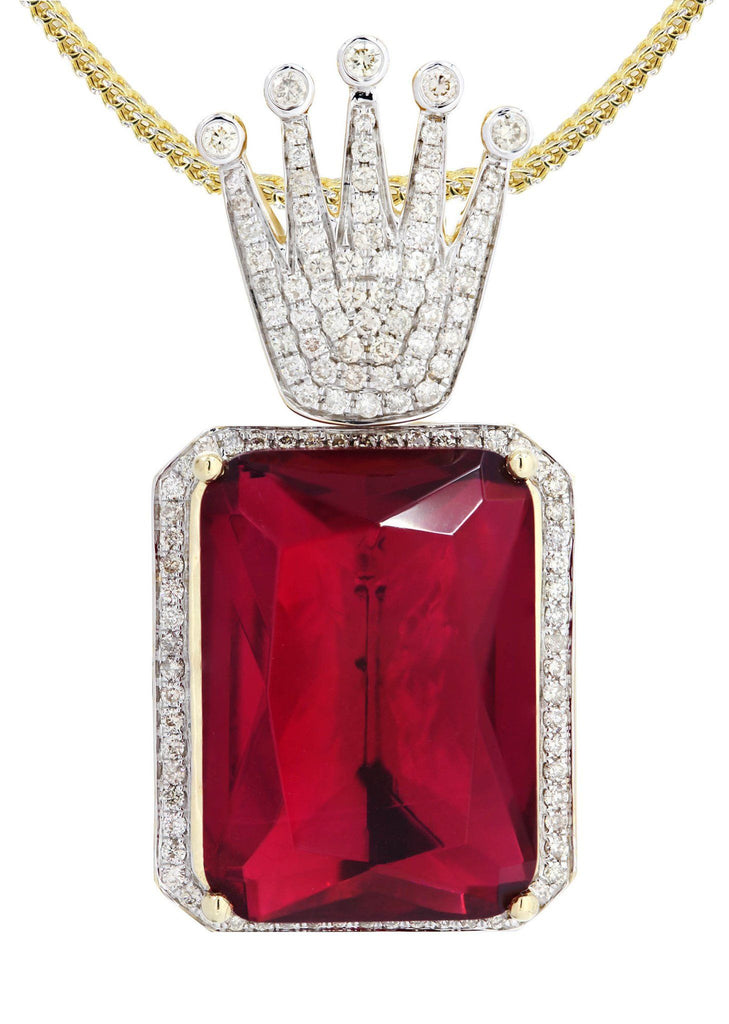 14K Yellow Gold Ruby Crown Diamond Pendant & Franco Chain | 1.14K Carats Diamond Combo FROST NYC 