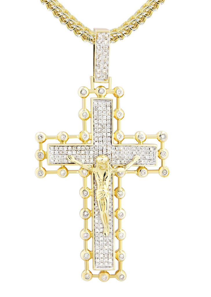 14K Yellow Gold Cross Pendant & Franco Chain | 2.65 Carats diamond combo FrostNYC 