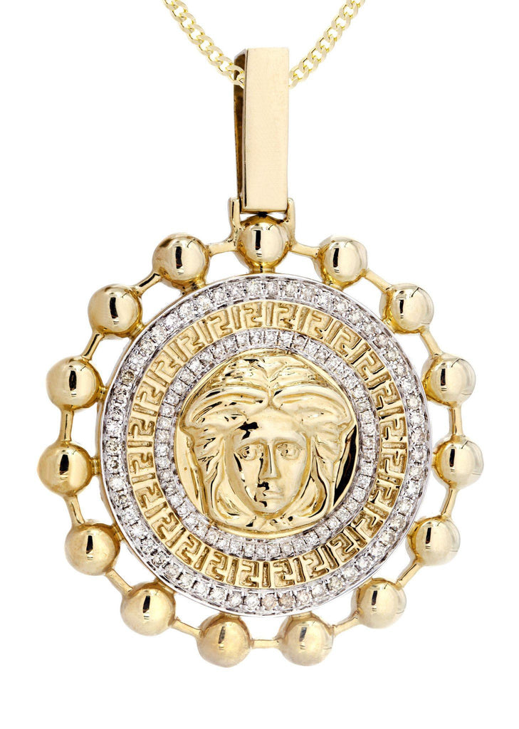 10 Yellow Gold Versace Diamond Pendant & Cuban Chain | 1.39 Carats Diamond Combo FROST 