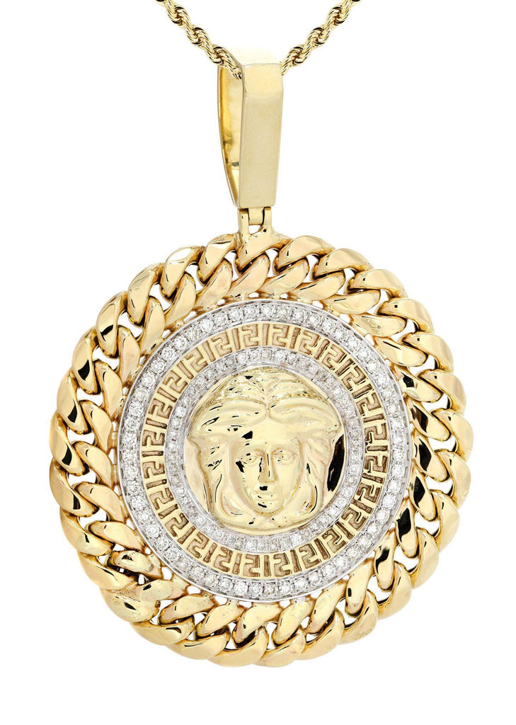 10 Yellow Gold Versace Diamond Pendant & Rope Chain | 1.36 Carats Diamond Combo FROST 