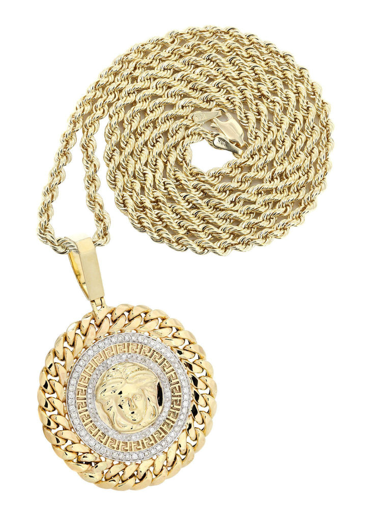 10 Yellow Gold Versace Diamond Pendant & Rope Chain | 1.36 Carats Diamond Combo FROST 