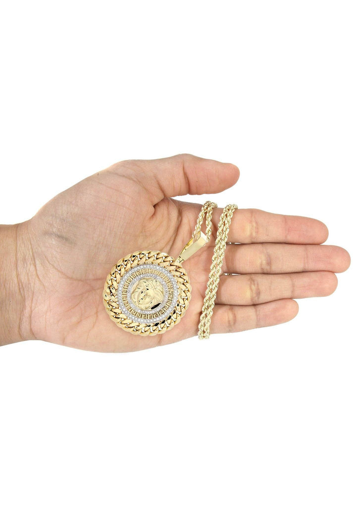 10 Yellow Gold Versace Diamond Pendant & Rope Chain | 1.36 Carats Diamond Combo FROST 