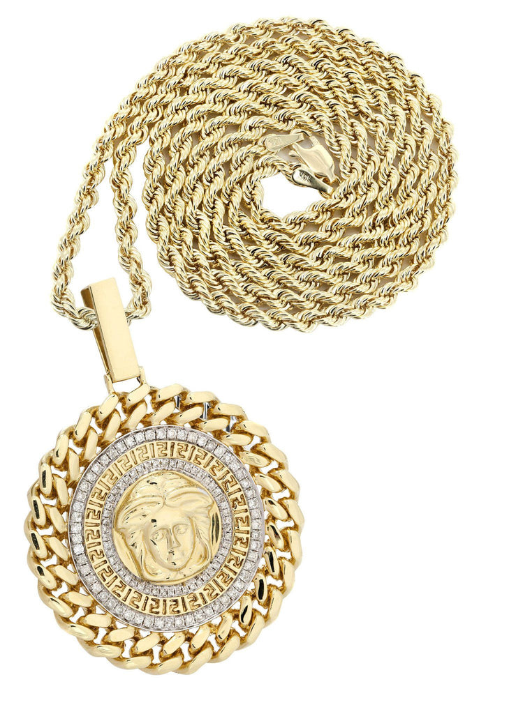 14 Yellow Gold Versace Diamond Pendant & Rope Chain | 1.44 Carats Diamond Combo FROST 