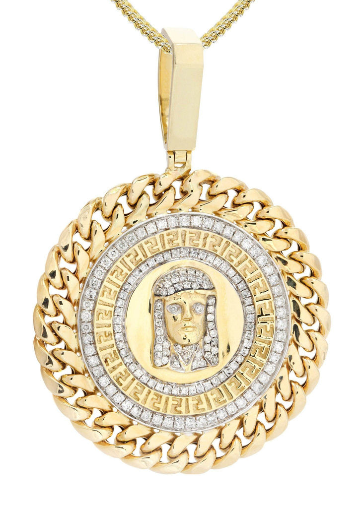 14 Yellow Gold Jesus Head Diamond Pendant & Franco Chain | 1.59 Carats Diamond Combo FROST 