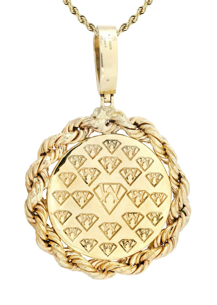 10 Yellow Gold Jesus Head Diamond Pendant & Rope Chain | 1.7 Carats Diamond Combo FROST 