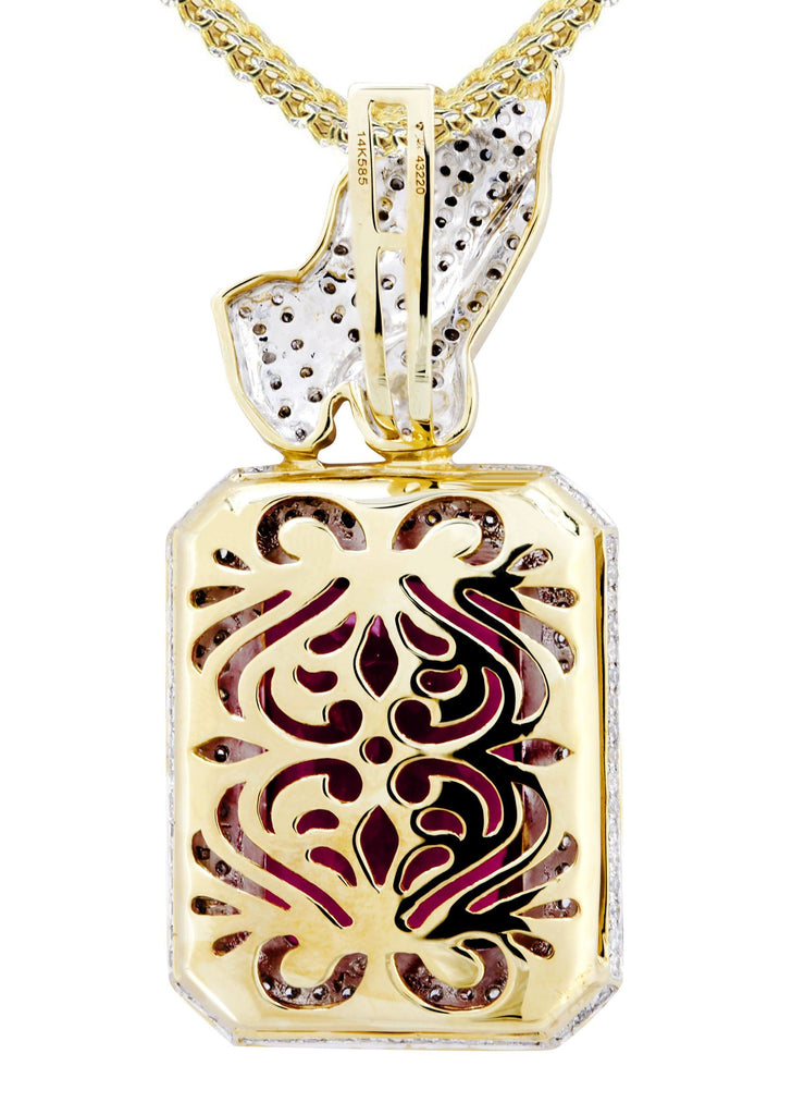 14K Yellow Gold Ruby Praying Hands Pendant & Franco Chain | 2.91 Carats diamond combo FrostNYC 